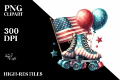 Vintage Roller Skates Balloons USA Flag Product Image 1
