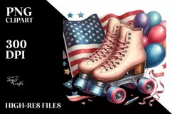 Vintage Roller Skates Balloons USA Flag Product Image 1
