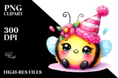 Colorful Pink-ish Baby Bee with Party Hat PNG Product Image 2
