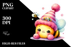 Colorful Pink-ish Baby Bee with Party Hat PNG Product Image 2