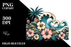 Retro Tropical Flower Waves, Tshirt Vector Style, High-Res Product Image 2