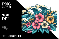 Retro Tropical Flower Waves, Tshirt Vector Product Image 2