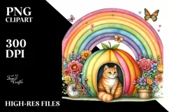 Cat House with Striking Rainbow and Flower | Clipart Product Image 3