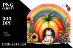 Cat House with Striking Rainbow and Flower | Clipart Product Image 3