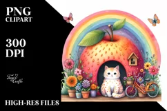 Cat House with Striking Rainbow and Flower | Clipart Product Image 1