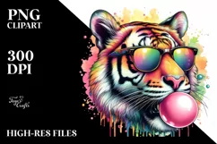 Colorful Tiger Portrait Chewing Gum Clipart Product Image 1