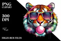 Colorful Tiger Portrait Chewing Gum Clipart Product Image 3