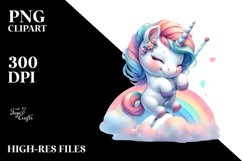 Colorful Baby Unicorn with Pole PNG Product Image 3