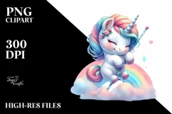 Colorful Baby Unicorn with Pole PNG Product Image 3