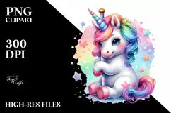Colorful Baby Unicorn with Pole PNG Product Image 1