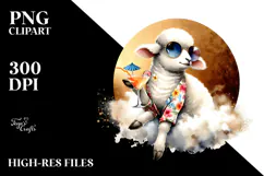 Watercolor Lamb in Beachwear PNG Product Image 2