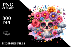 Colorful Skull Flower Painting, PNG Product Image 2