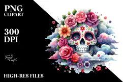 Colorful Skull with Flower Cloud, PNG Product Image 2