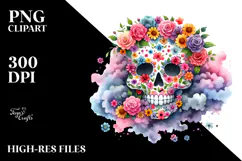 Cute Skull with Flowers, PNG Product Image 2