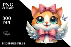 Funny Cat Dove Bow Watercolor Clipart Product Image 3