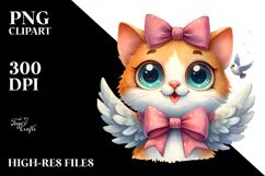 Funny Cat Dove Bow Watercolor Clipart Product Image 2