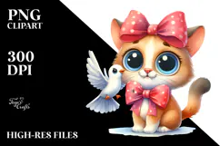 Funny Cat Dove Bow Watercolor Clipart Product Image 2