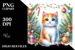 Colorful Cat with Christmas Decorations, Transparent PNG Product Image 2