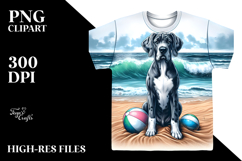Great Dane Sitting on Sand Surf Ball Clipart Product Image 2
