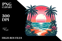 Retro Tropical Beach Sunset, PNG Product Image 2