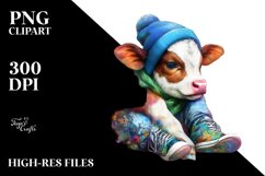 Colorful Baby Cow with Street Scene PNG Product Image 3