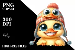 Funny Baby Duck Chick Hat Watercolor Clipart Product Image 1