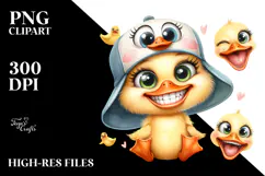 Funny Baby Duck Chick Hat Watercolor Clipart Product Image 2