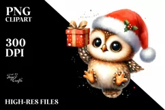 Vibrant Baby Owl with Santa Hat PNG Product Image 3