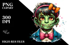 Funny Frankenstein Kid with Bow and Tie PNG Product Image 2