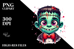 Funny Frankenstein Kid with Bow and Tie PNG Product Image 2