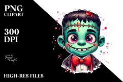 Funny Frankenstein Kid with Bow and Tie PNG Product Image 2