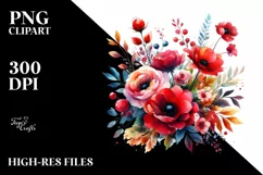 Colorful Watercolor with Red Flowers | Clipart Product Image 3