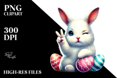 Winking Easter Bunny Victory Sign PNG Product Image 2