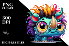 Colorful Baby Rhino Cartoon PNG Product Image 2