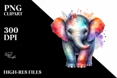 Colorful Baby Elephant with Big Eyes | Sublimation | Clipart Product Image 3