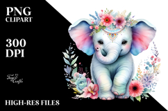 Colorful Baby Elephant Watercolor Clipart Product Image 2