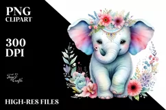 Colorful Baby Elephant Watercolor Clipart Product Image 1