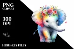 Colorful Baby Elephant with Big Eyes | Sublimation | Clipart Product Image 3