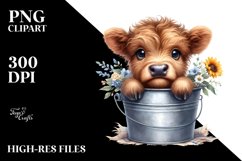 Cute Baby Highland Cow with Sunflower, PNG Product Image 3