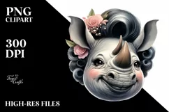 Funny Smiling Rhino Portrait | Sublimation Clipart Product Image 1