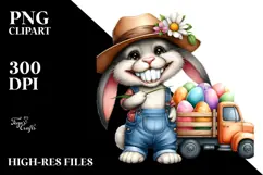 Goofy Bunny on Truck with Eggs, PNG Product Image 2