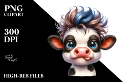 Funny Watercolor Cow with Cool Looking Hair PNG Product Image 2