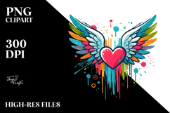 Colorful Love Heart Wings PNG Product Image 2