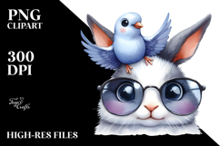 Funny Rabbit Dove Sunglasses Watercolor Clipart Product Image 2