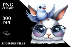 Funny Rabbit Dove Sunglasses Watercolor Clipart Product Image 1