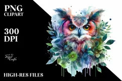 Abstract Owl with Plant Leaves PNG Product Image 1