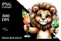 Cute Lion with Cocktails Clipart Product Image 1