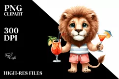 Cute Lion with Cocktails Clipart Product Image 1