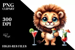 Cute Lion with Cocktails Clipart Product Image 3