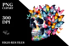 Grungy Skull with Butterflies, PNG Product Image 2